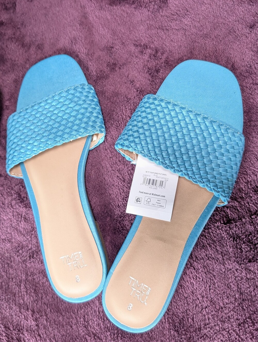 Time and Tru Women's Bright Teal Woven Slide Sandals